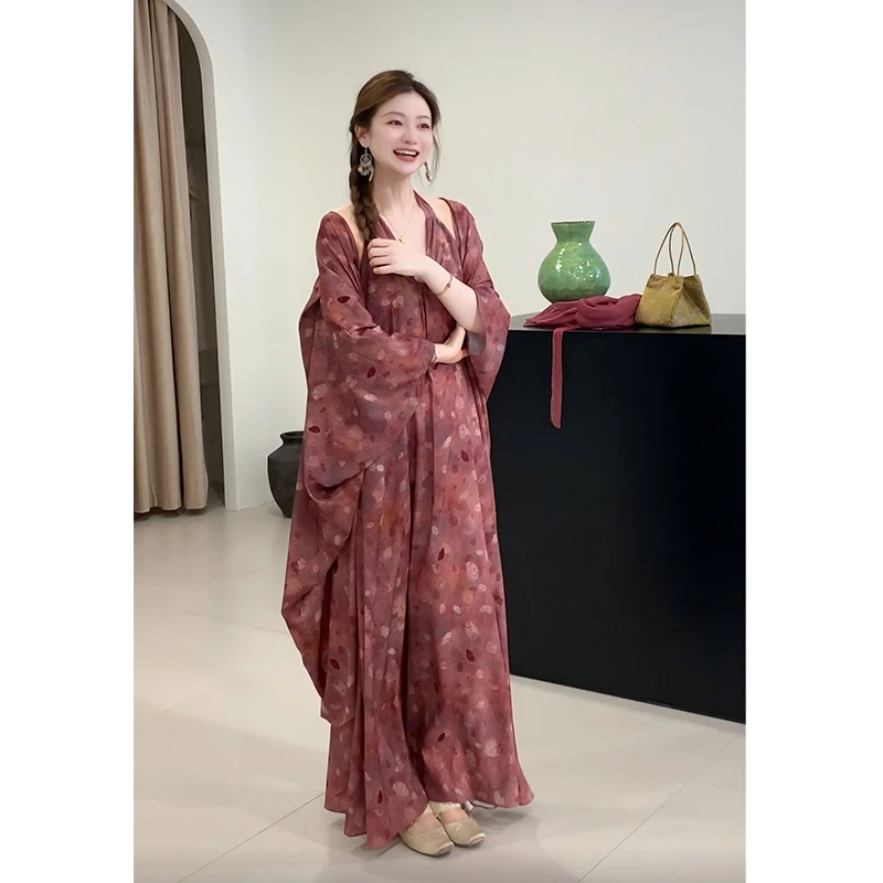 崔与熙|CUIXI【朱砂痣】印花提花V领常规宽松腰芍药提花连衣裙