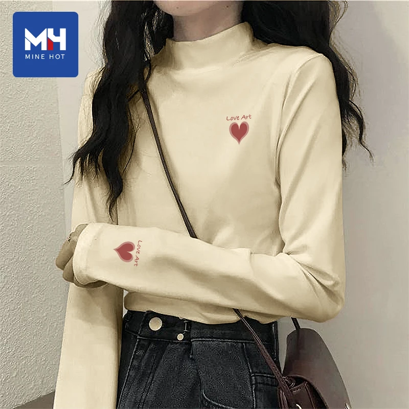 唐狮集团MH米色绒德打底衫女2025秋冬加厚半高领修身内搭长袖t恤H