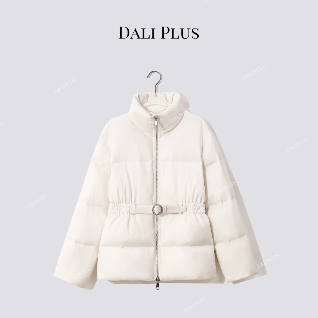 DALI PLUS“天丝羊毛91鹅绒服”立领拼皮收腰羽绒服-D5CH4794