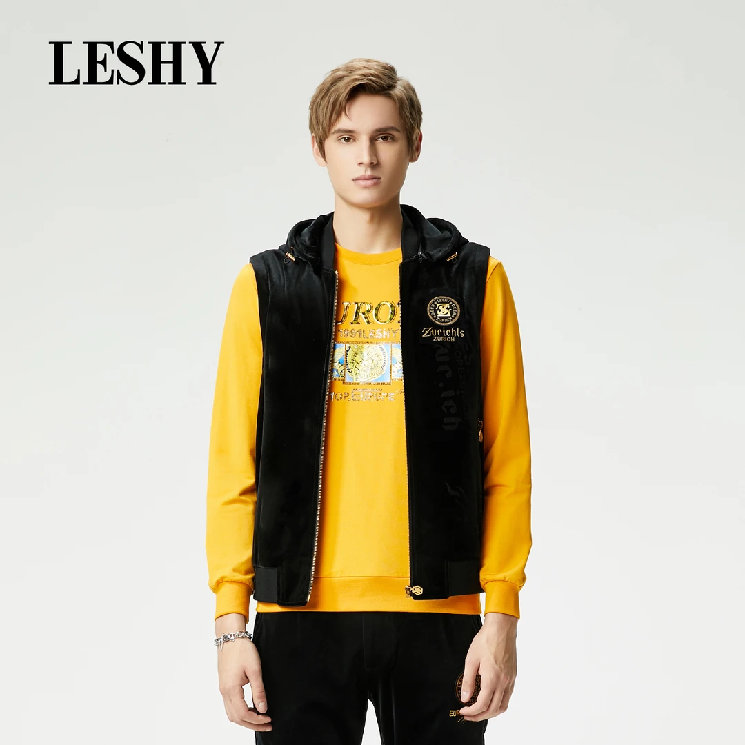 【超值优惠】乐士男装秋冬潮流烫钻金线刺绣无袖丝绒马甲66223J5003