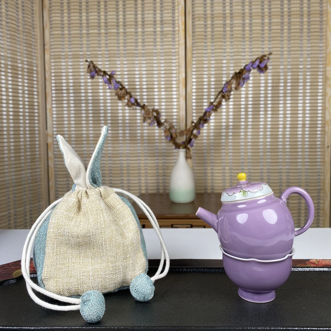 【LIVE】纯手绘木槿紫小品壶葵口杯包包品茗杯茶杯可爱主人杯