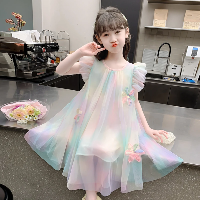 女童连衣裙2025新款夏季儿童洋气薄款蓬蓬纱公主裙夏装小女孩裙子