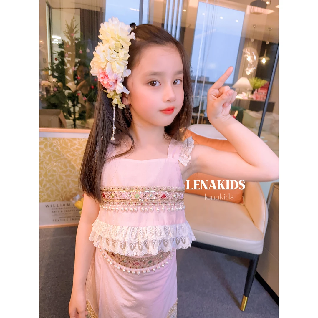Lenakids【现货】民族风重工刺绣女宝套装汉服24041109