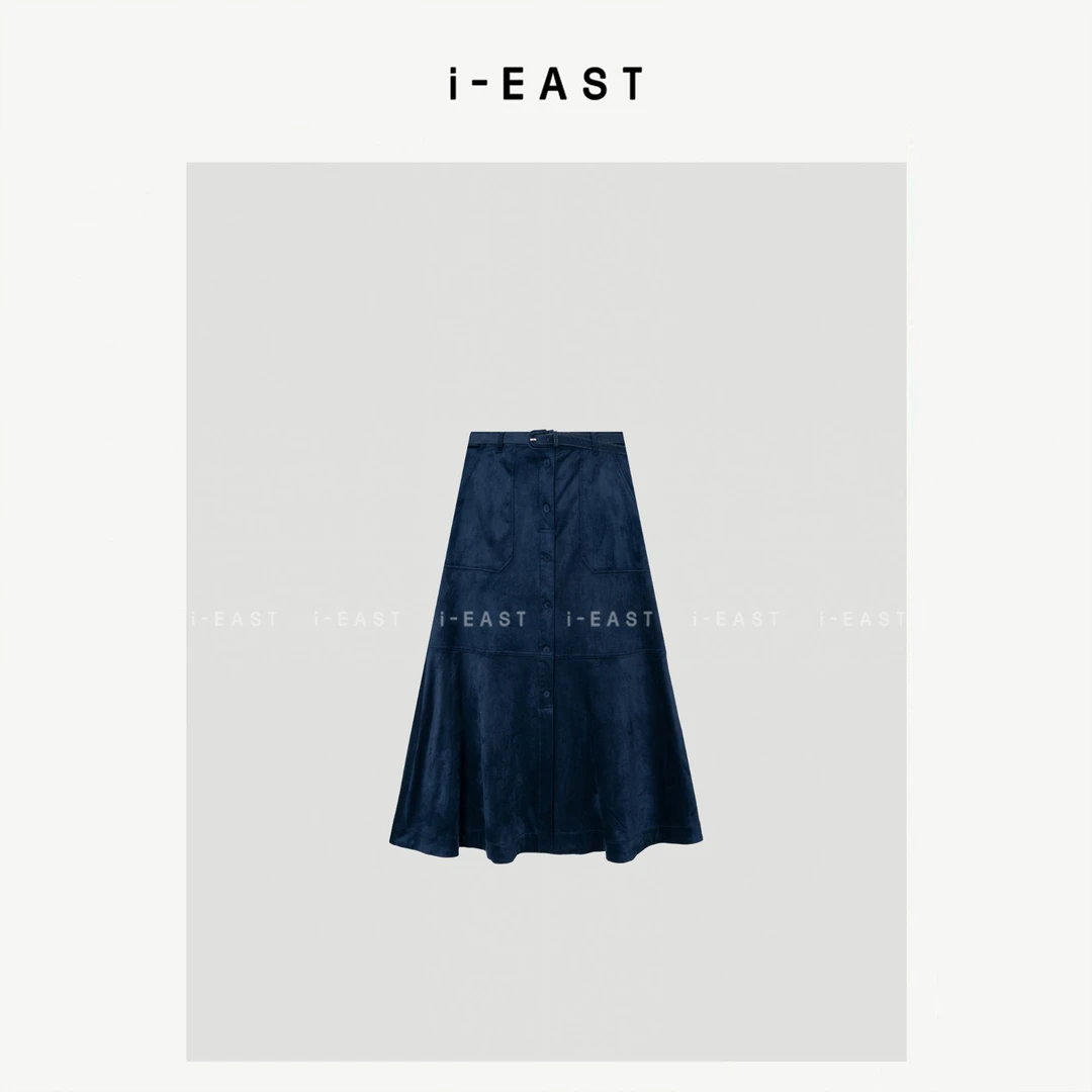 i-EAST 英伦画报~秋冬竖条纹双口袋半身裙-5D Q14620