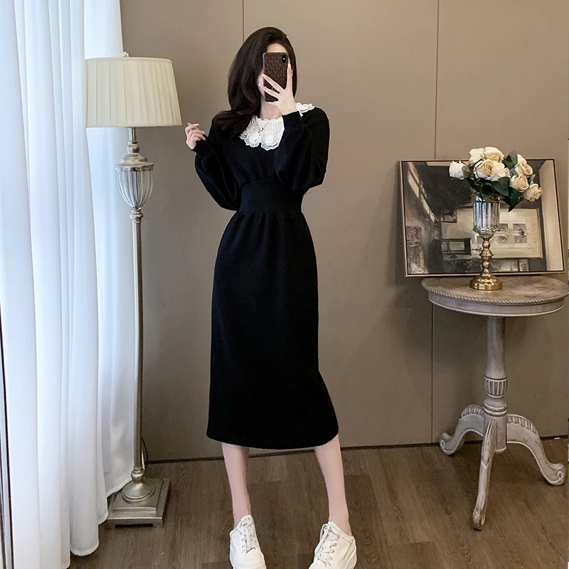 2025新款黑色高级感连衣裙超好看卫衣女秋冬显瘦气质长款休闲裙子