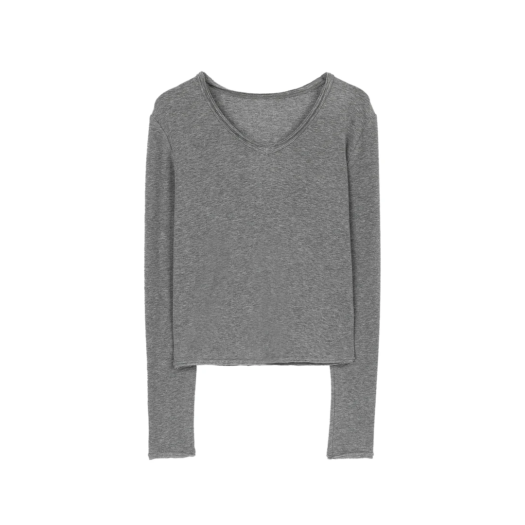 DR杨圣坤2025春季新款天丝羊毛极简风V领针织长袖T恤XM2501-0605