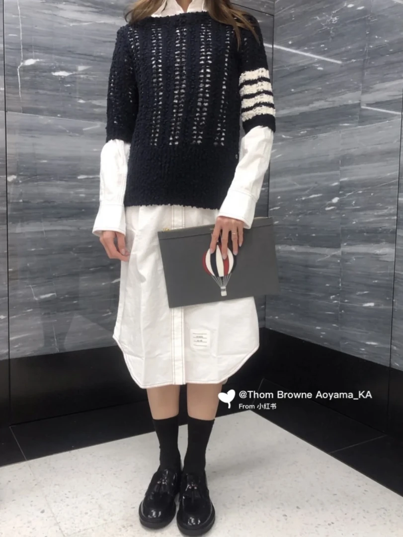 99新 THOMBROWNE 藏蓝色镂空针织毛衣 42码 95新 GM003223