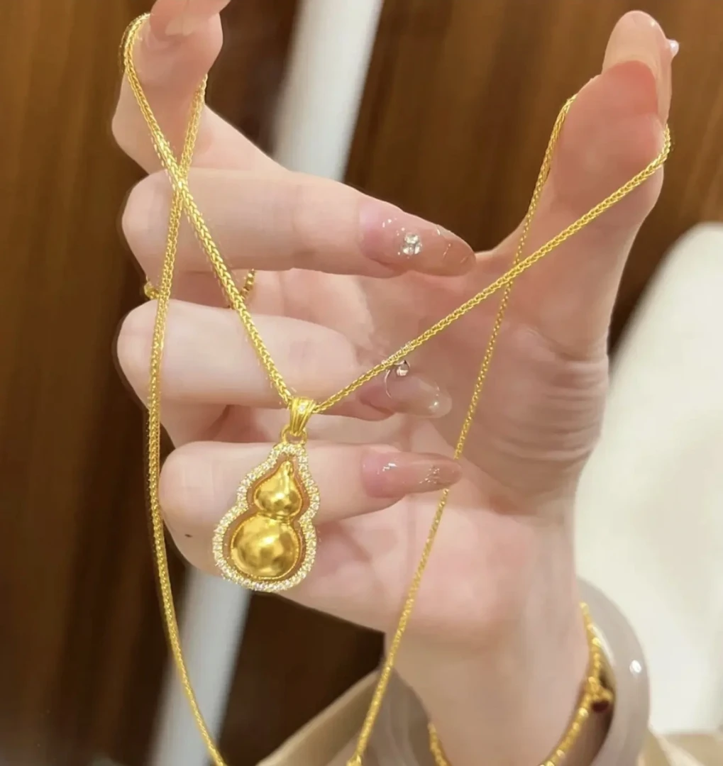 铜合金项链 双面气质时尚百搭小众精致金色国风古法坠链轻奢简约
