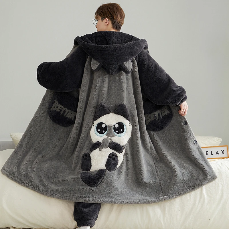 【男款合集】长款男连帽睡衣家居服套装加厚印花睡衣女款秋冬