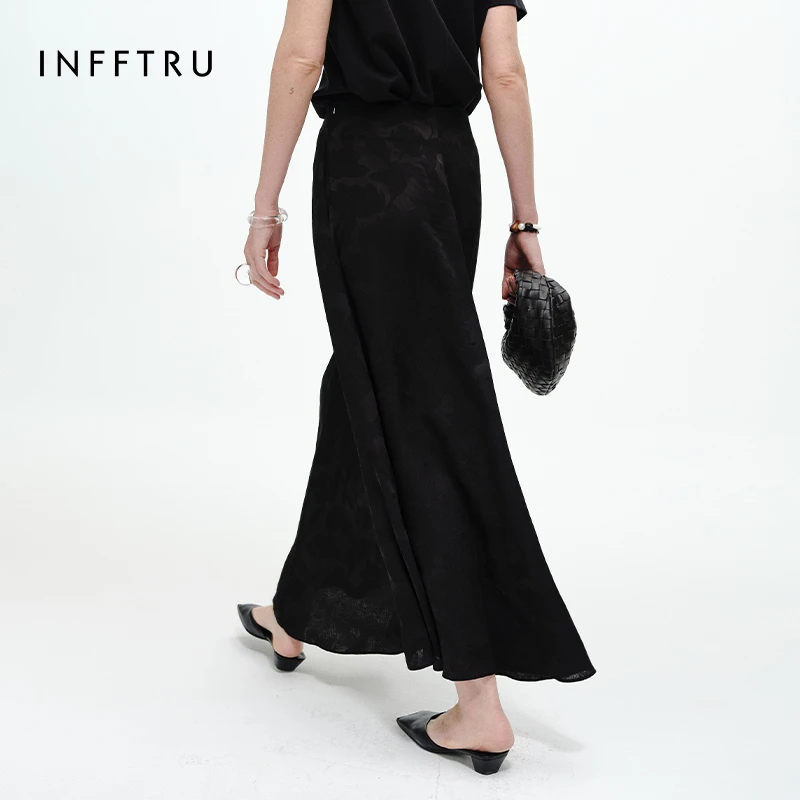 INFFTRU/2025夏季新款宽摆腰链半裙宽松显瘦时尚舒适中长裙女装