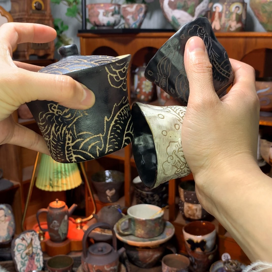 陶瓷不*得山海经盖碗套装