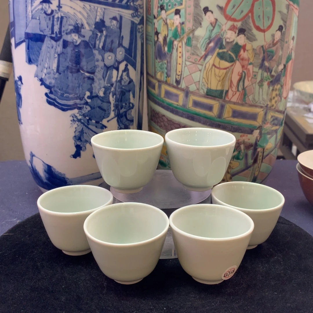 陶杯子12728瓷器—豆青釉杯一套6只