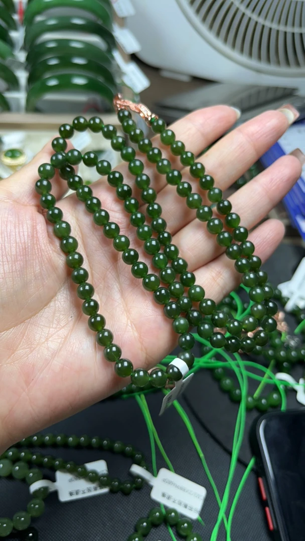 碧玉6mm108颗项链菠菜绿