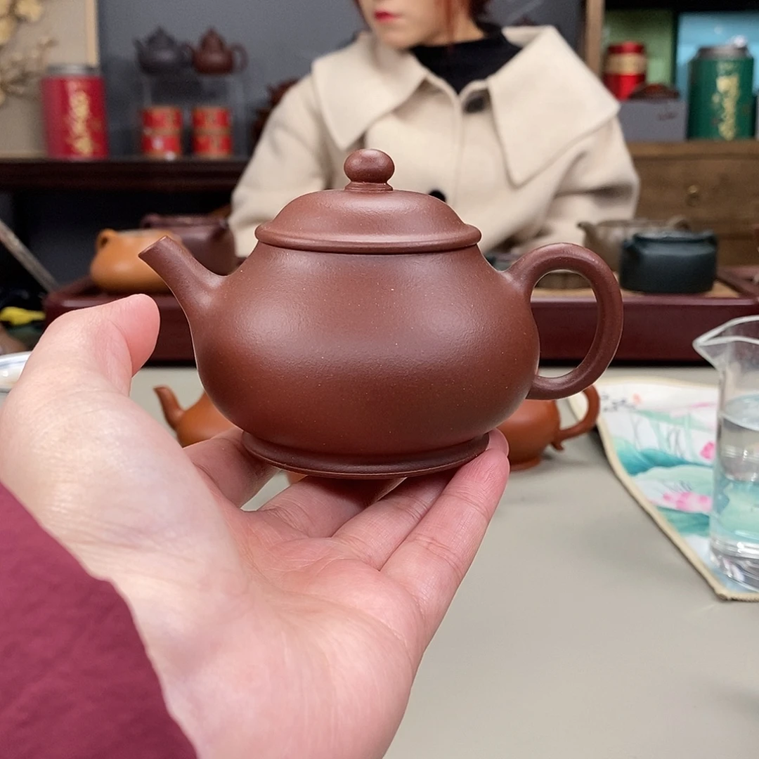 紫砂茶壶羊角山紫泥半手莲池古式160cvc