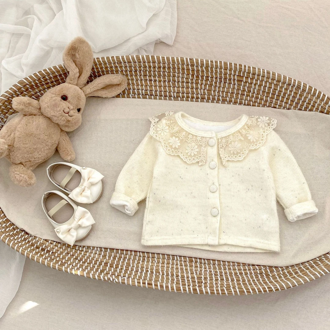 2025春装新款0-3岁女宝宝花边领百搭小外套女童甜美长袖开衫