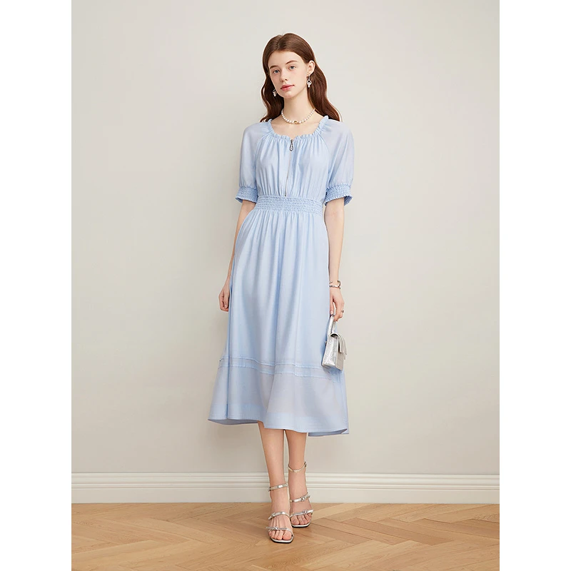 Goodland美地2025夏季新款法式显瘦蓝色气质时尚连衣裙LC35205480