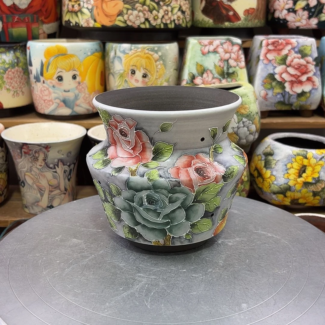 景德镇炫彩手绘口12高12