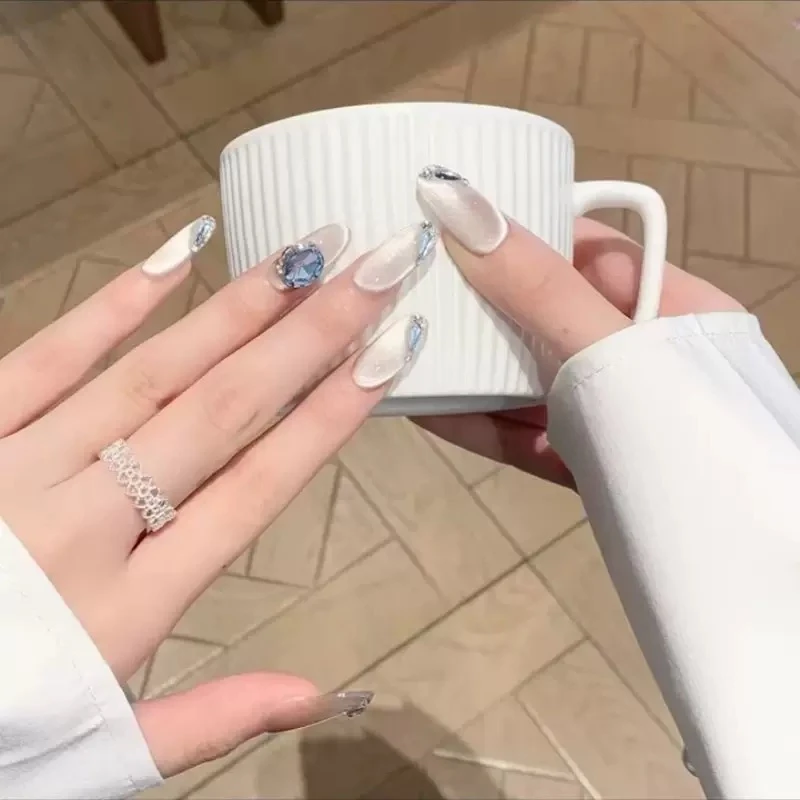 【冰蓝流星】冰蓝鸽子蛋锆石轻奢纯手工穿戴甲