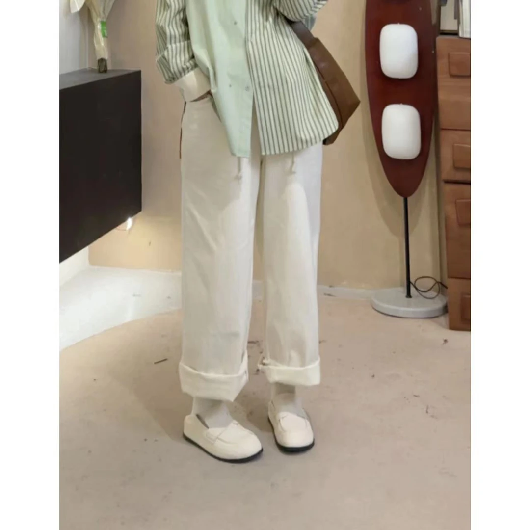 晶咕【毛须裤】抽绳毛边宽松阔腿牛仔裤高腰显瘦春季休闲