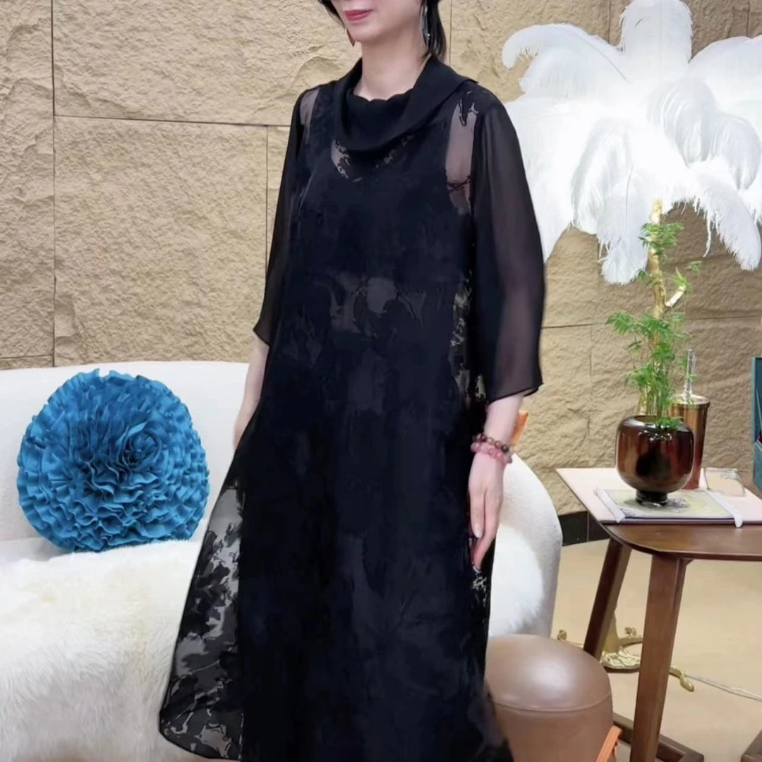 朱总服饰2023074黑色连衣裙