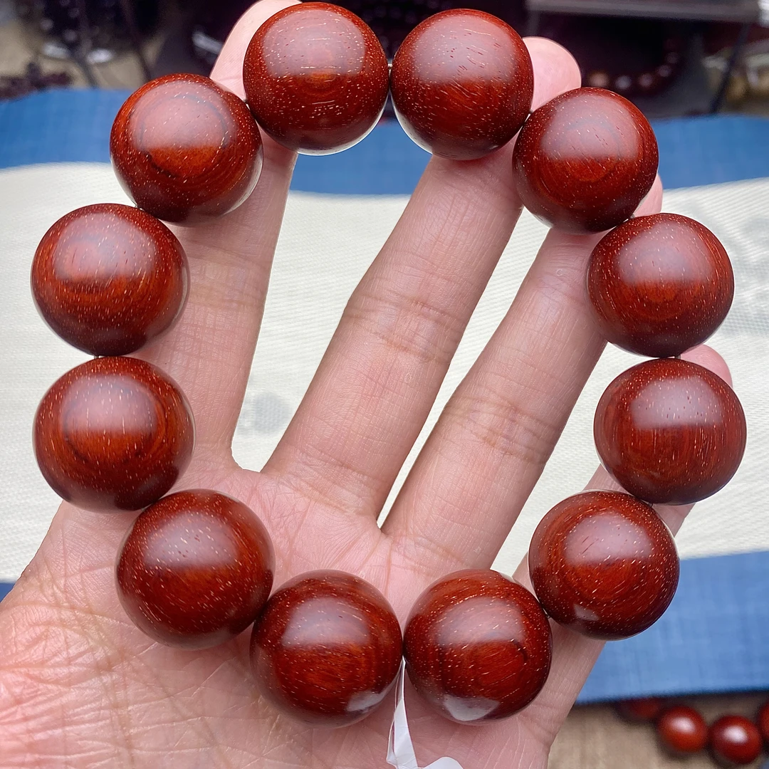 原汁原味2.0cm 5星+泥料鳞底小满金星印度小叶紫檀文玩手串佛珠