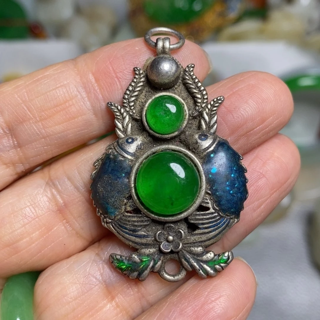 和田玉（糖玉）银S925镶嵌颈饰