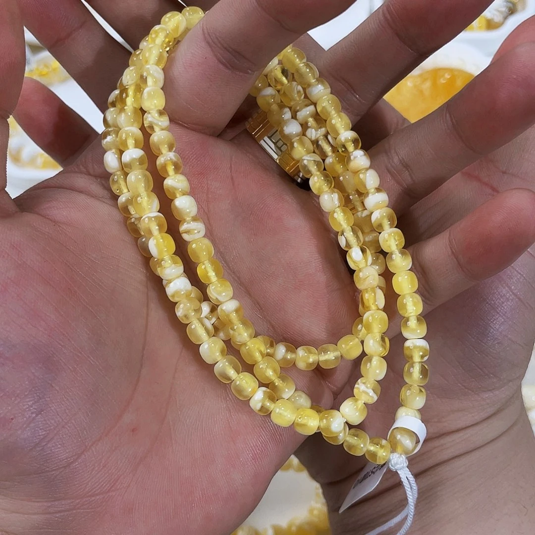 琥珀未镶嵌手链金白5.5m