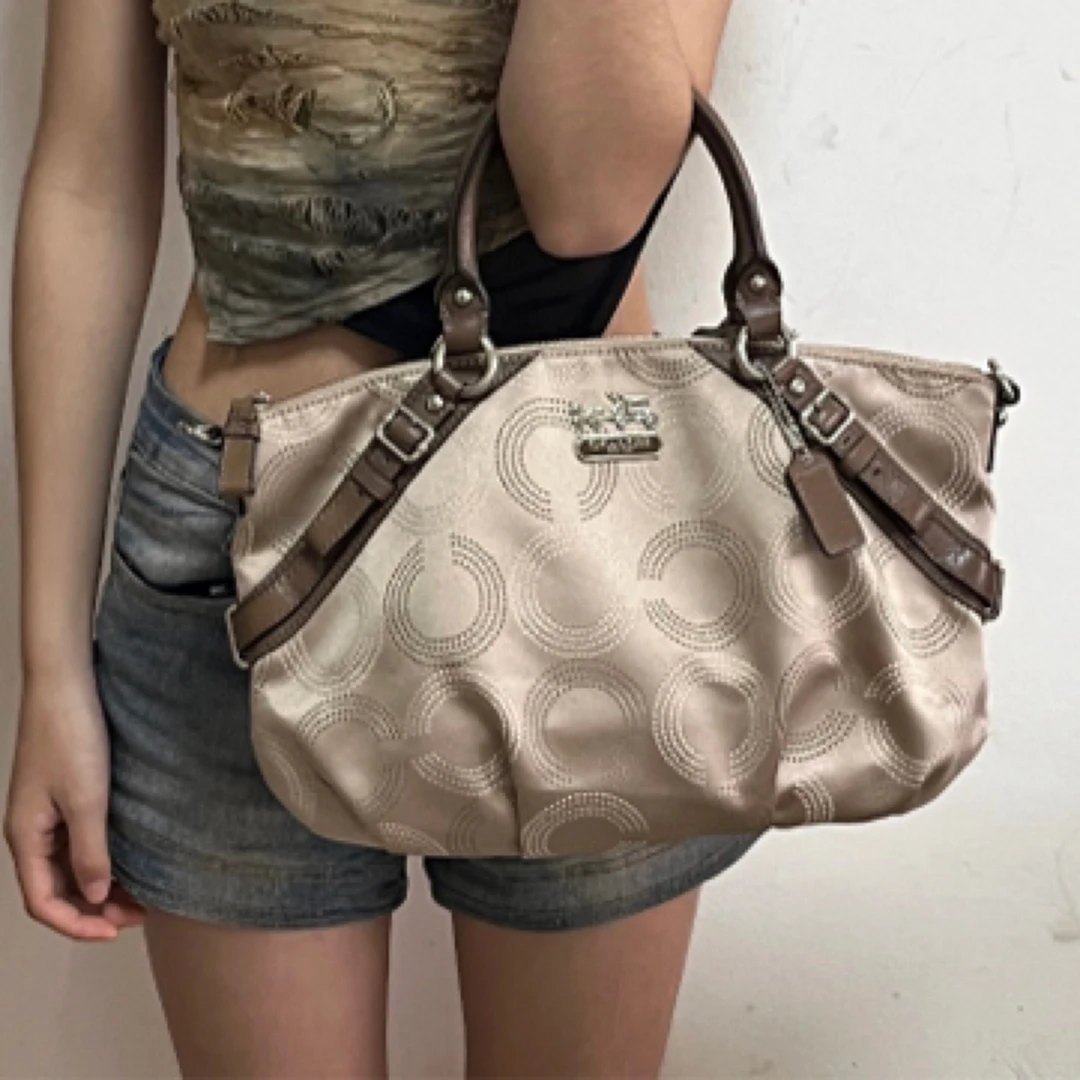 95新 COACH/蔻驰 蔻驰金棕色拼色托特/95新