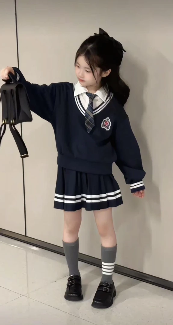 女童学院风jk套装秋季2025新款儿童假两件卫衣洋气百褶裙两件套潮