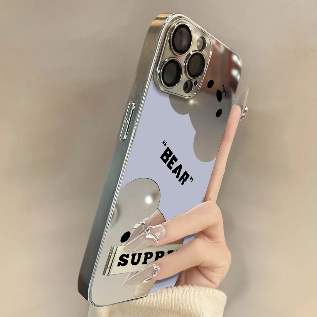 大脸小熊适用苹果16Promax手机壳iPhone华为oppo小米vivo镜面套