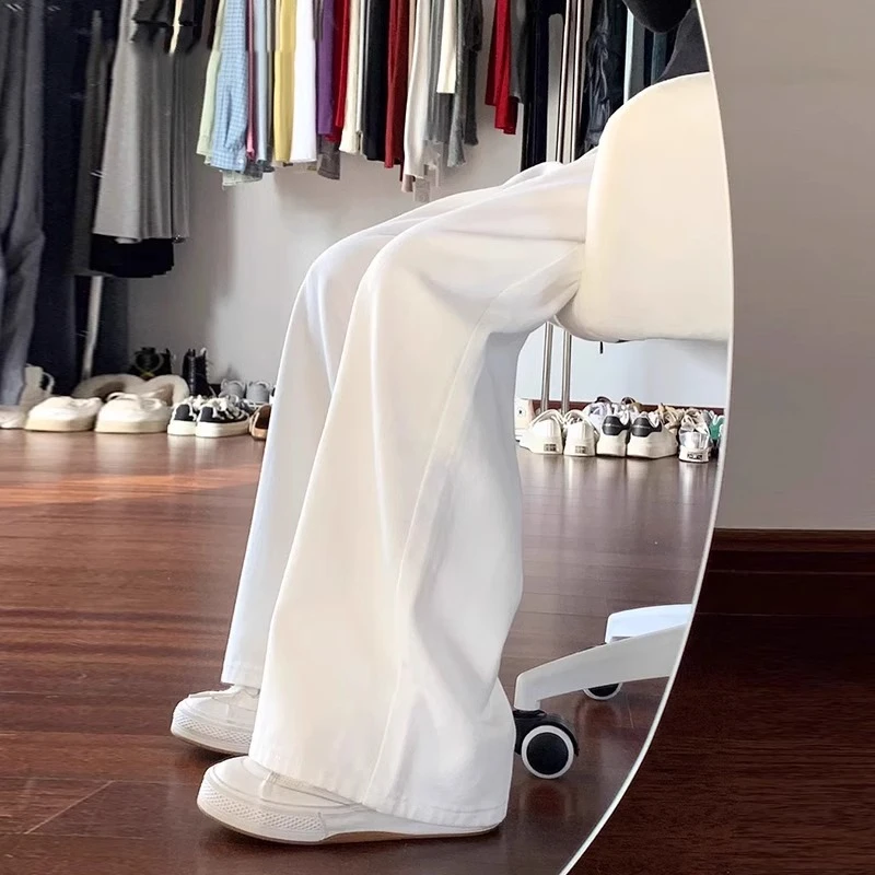 雪千羽白色阔腿牛仔裤女2025春夏新款宽松高腰显瘦垂感直筒拖地裤