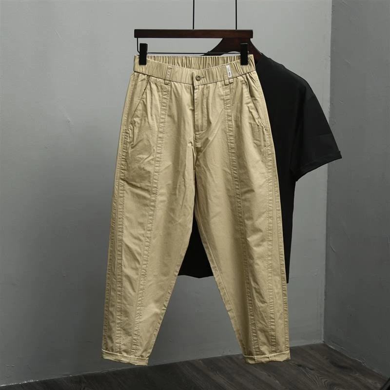 夏季纯棉薄款透气休闲裤韩版潮流工装裤时尚宽松直筒裤百搭九分裤