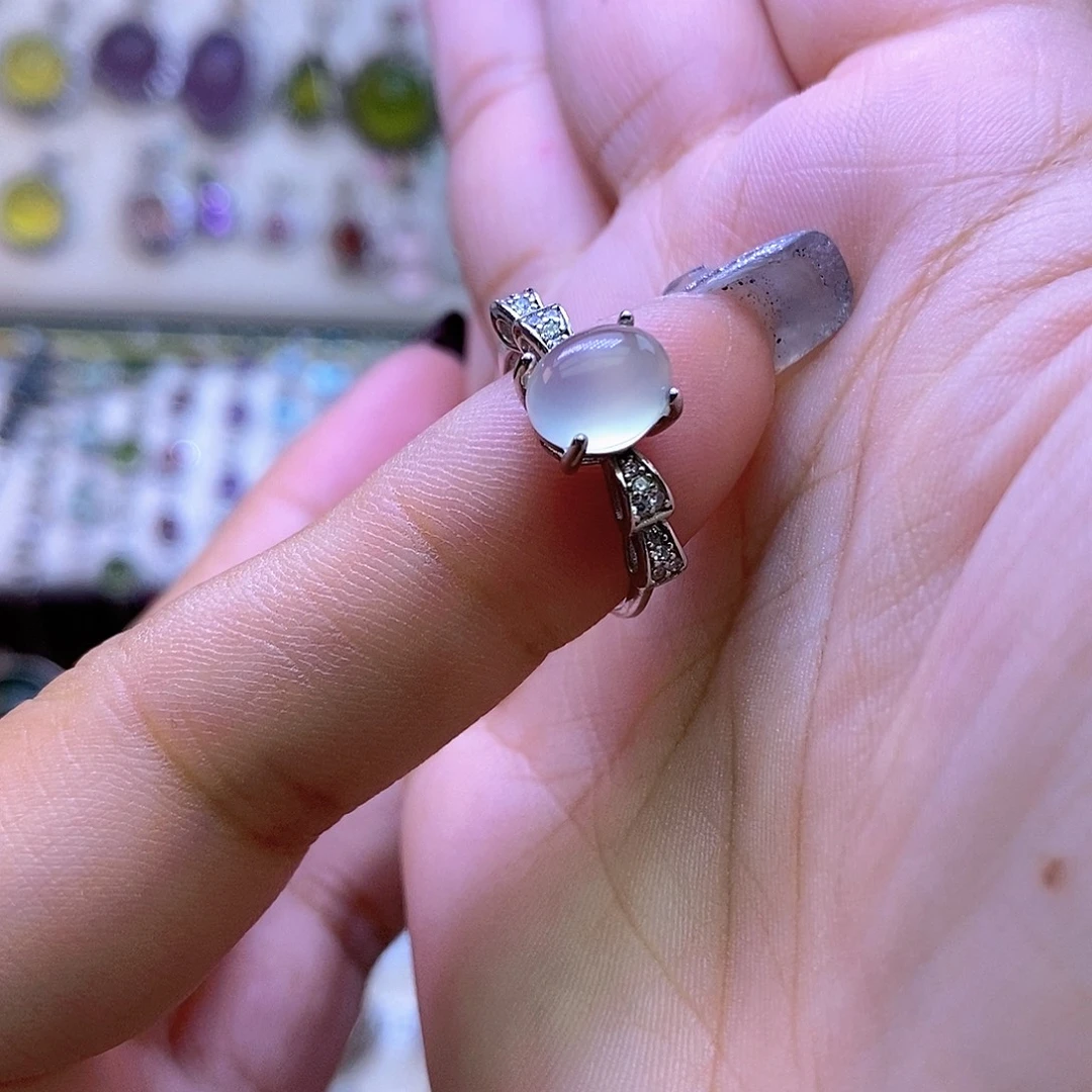 岫玉银S925镶嵌戒指