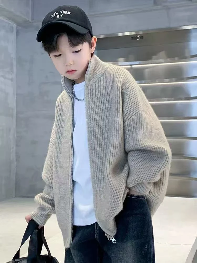 秋款双拉链帅气儿童男童开衫毛衣 保暖舒适 身高+10拍
