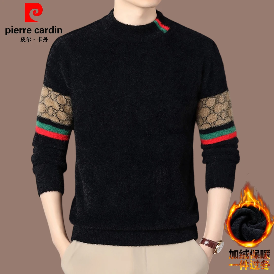 【皮尔卡丹·品牌正品】高档加厚羊毛针织衫毛衣秋冬加绒雪貂绒毛衫