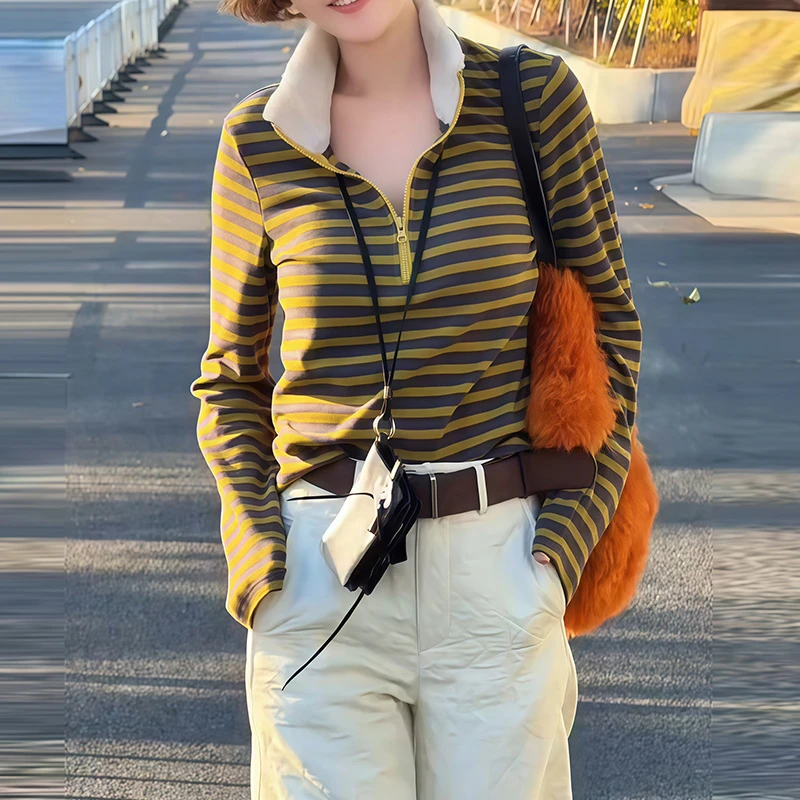 时尚洋气毛领设计感加厚保暖长袖卫衣女秋冬新款立领修身打底上衣