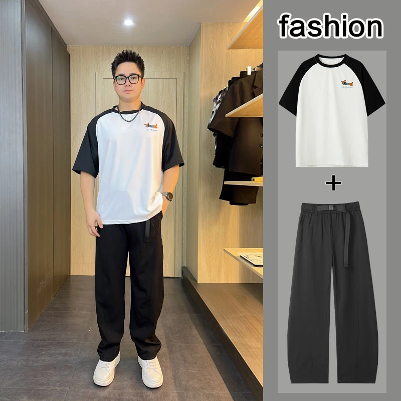 夏季男士短袖T恤韩版冰丝夏装拼接半袖百搭运动时尚宽松潮流休闲