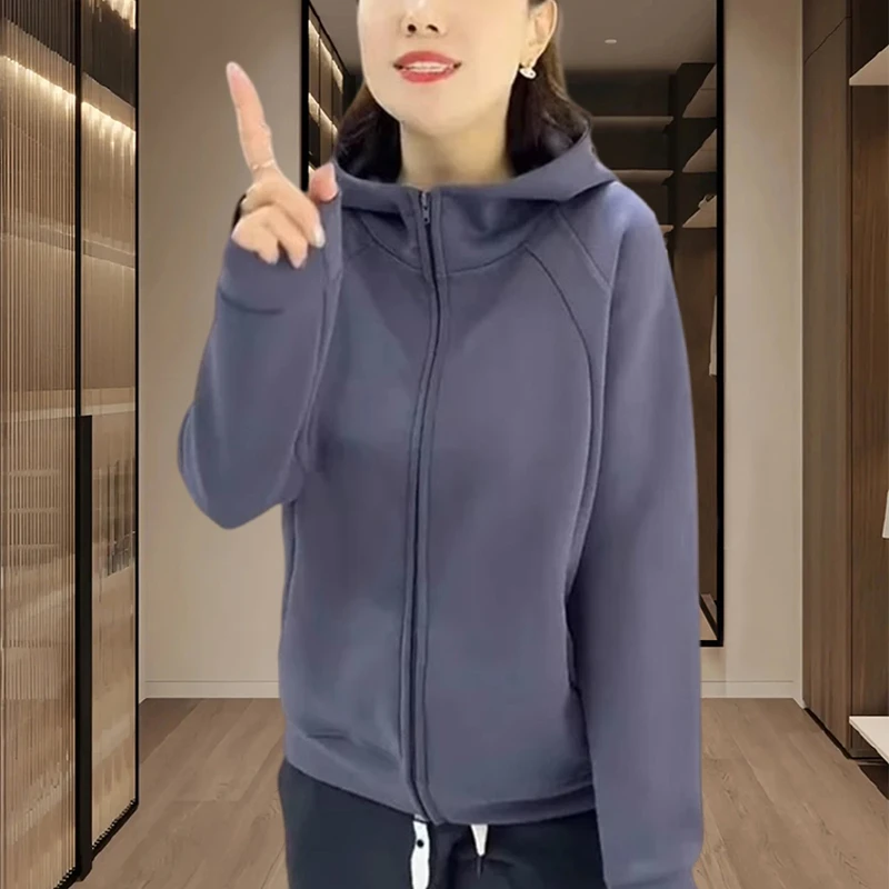 2025春秋新款休闲女士连帽外套时尚宽松百搭运动长袖休闲开衫上衣