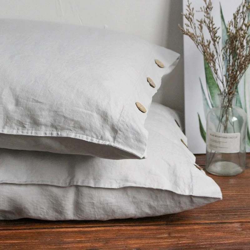 【麻代先生】汉麻雨露色椰壳扣枕套一对 48*74