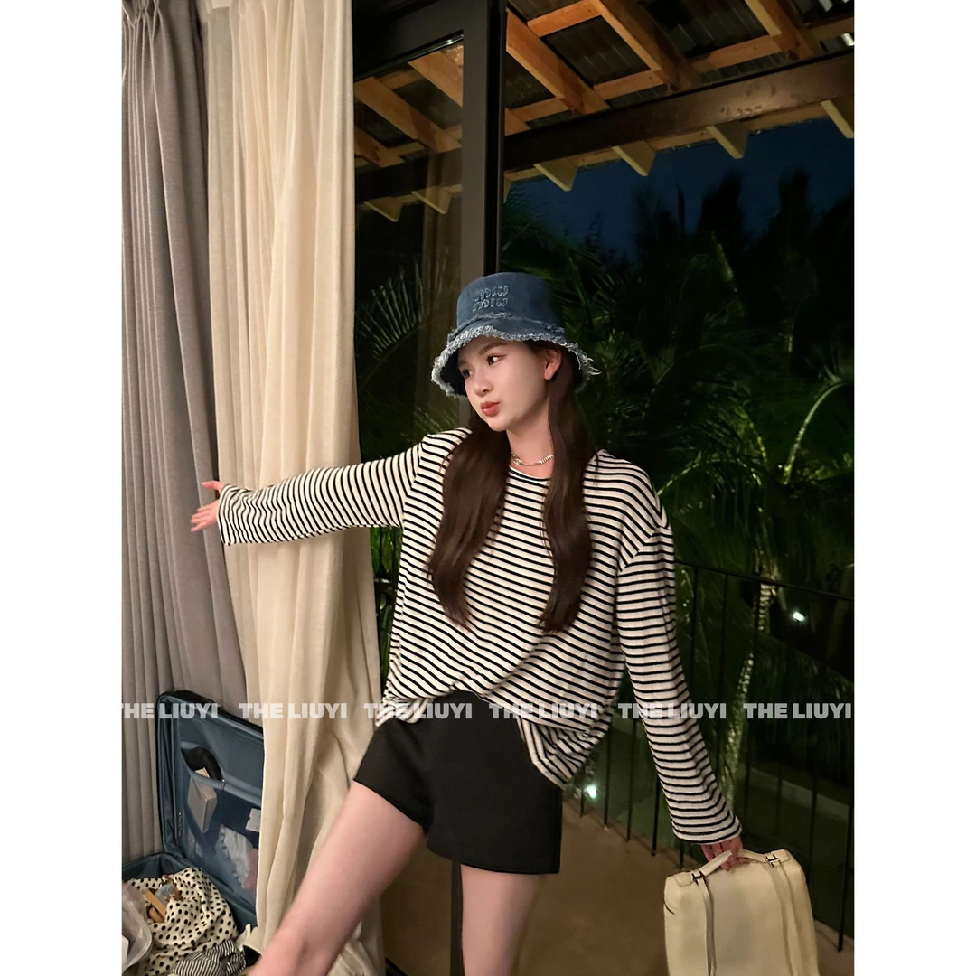 【LIUYI】莱赛尔撞色条纹长袖T恤52202