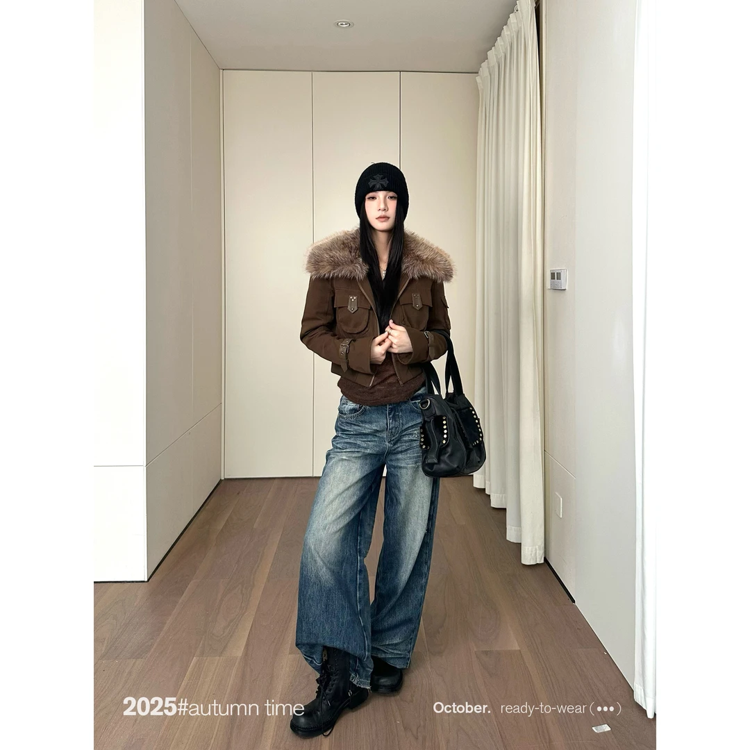 SUNONEONE 可拆毛领绗棉复古派克服女秋冬时尚百搭翻领外套D0407W