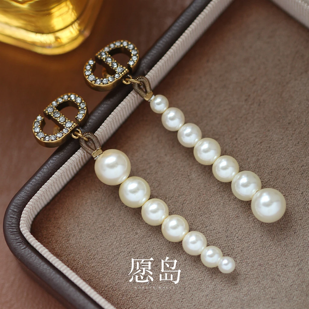 愿岛 黄铜仿珍珠耳饰 法式复古气质做旧金属AB款仿珍珠耳钉EH2323