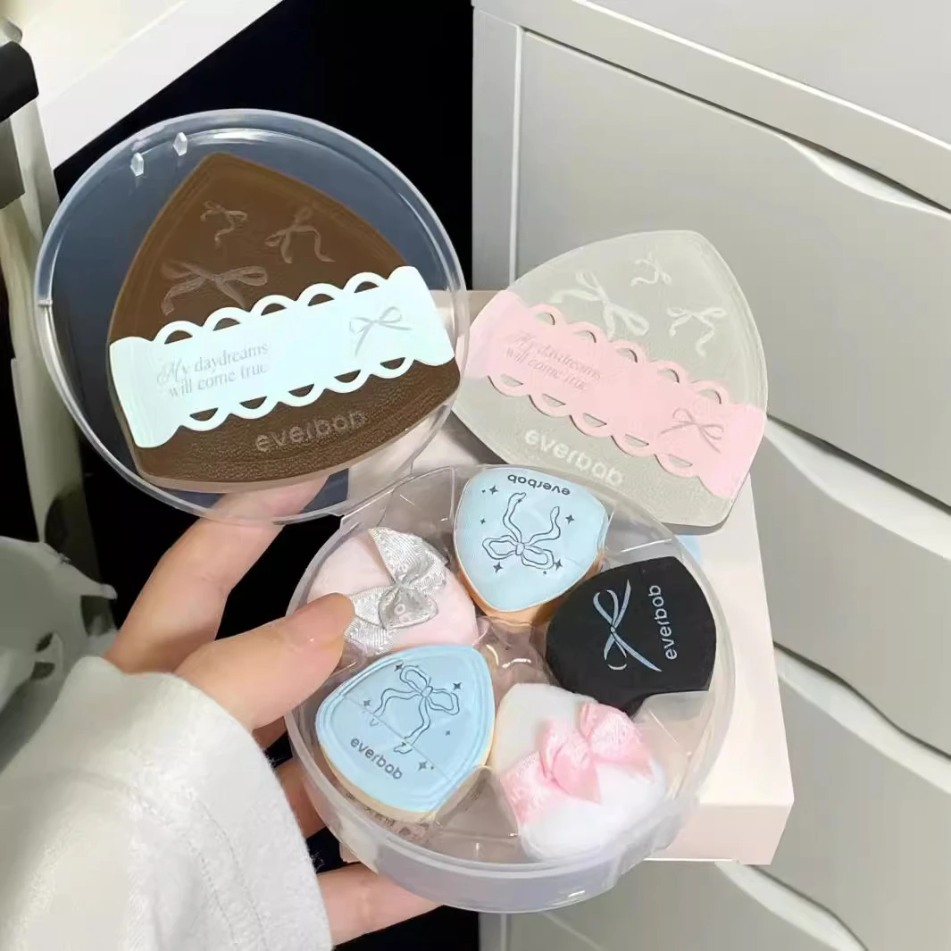 everbab艾蓓拉迷你手指粉扑奶皮气垫蝴蝶结粉底散粉腮红丝绒款