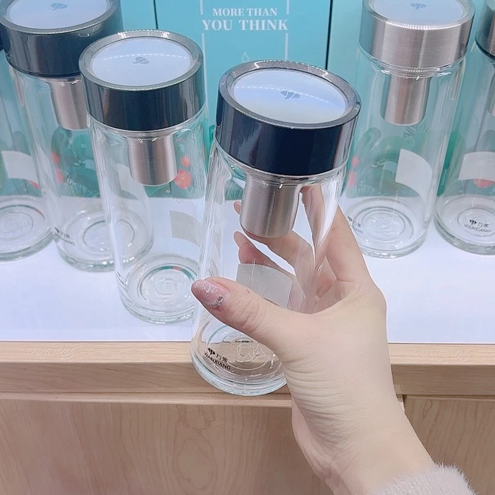 万象品牌单层玻璃杯U147-390驼灰色杯套