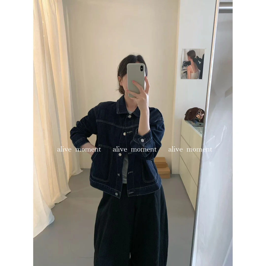 J-8102#ALIVE#韩系ins简约翻领高级感百搭牛仔外套(福利)