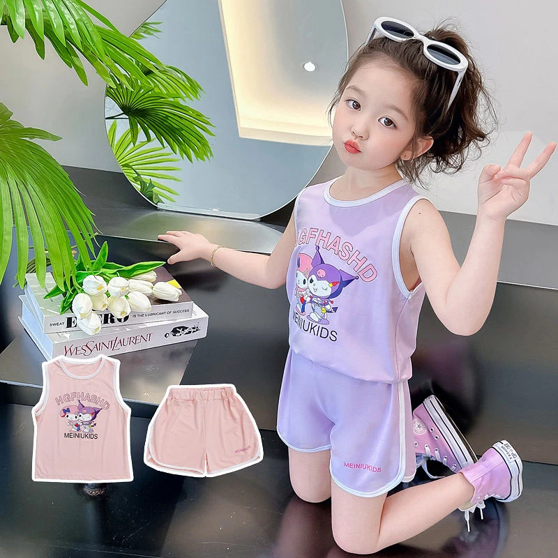 女童夏季背心短裤套装2024新款中小童女宝宝库洛米速干运动两件套