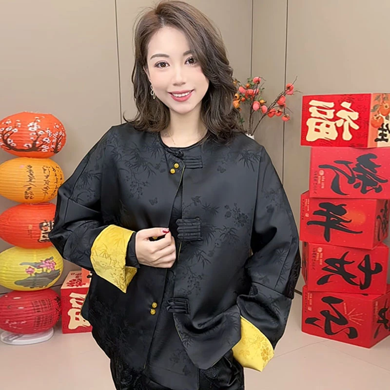 春季新款圆领长袖外套双面穿提花设计1310