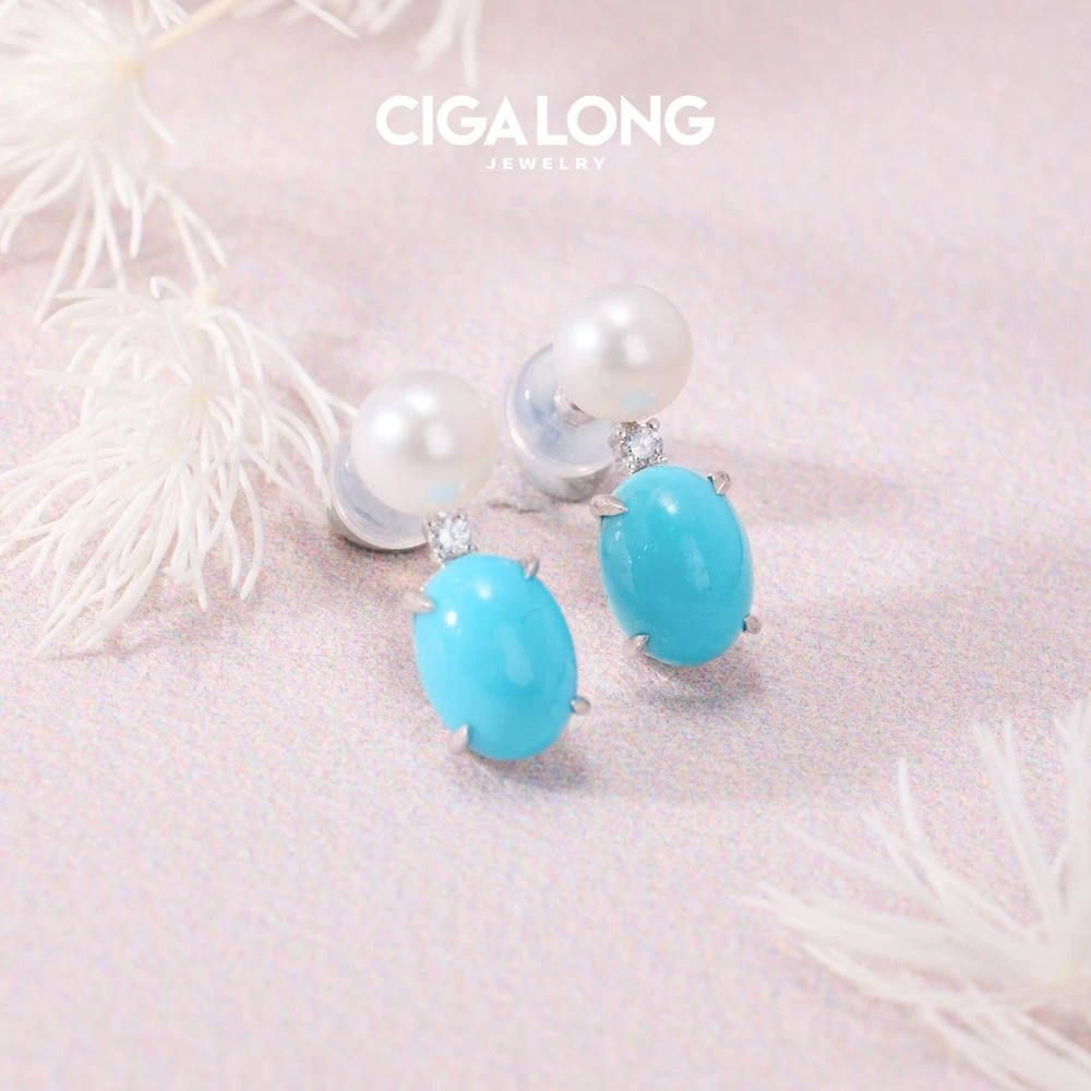 CIGALONG绿松石耳钉2346