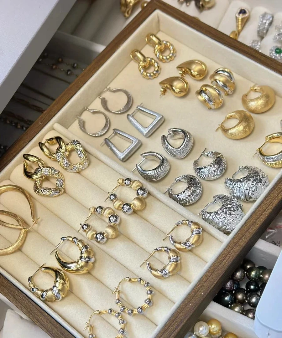 合金无非金属耳饰 金色欧美风女原创设计耳环直播间下单