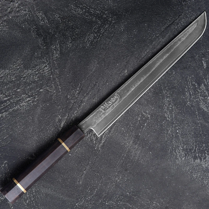 《品牌尾货》黑檀大马士革流沙纹AUS-10钢芯61±HRC先丸刺身刀